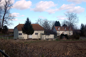 1 and 2 Church End with barn March 2008